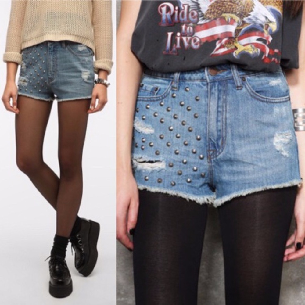Urban Outfitters Blue Jean Shorts with Studs